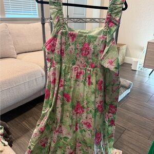 Torrid Green Floral Sundress with Pink Roses